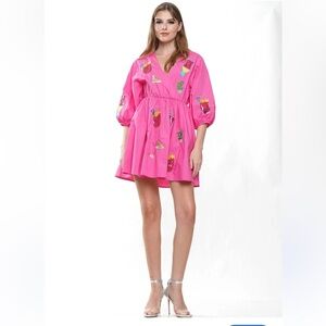 Pink Cocktail Dress with Colorful Tropical Sequin Drinks